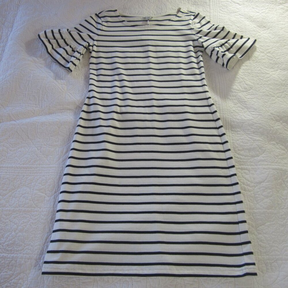 J. Crew Dress XS Black/White Stripe Bell Sleeve H7043